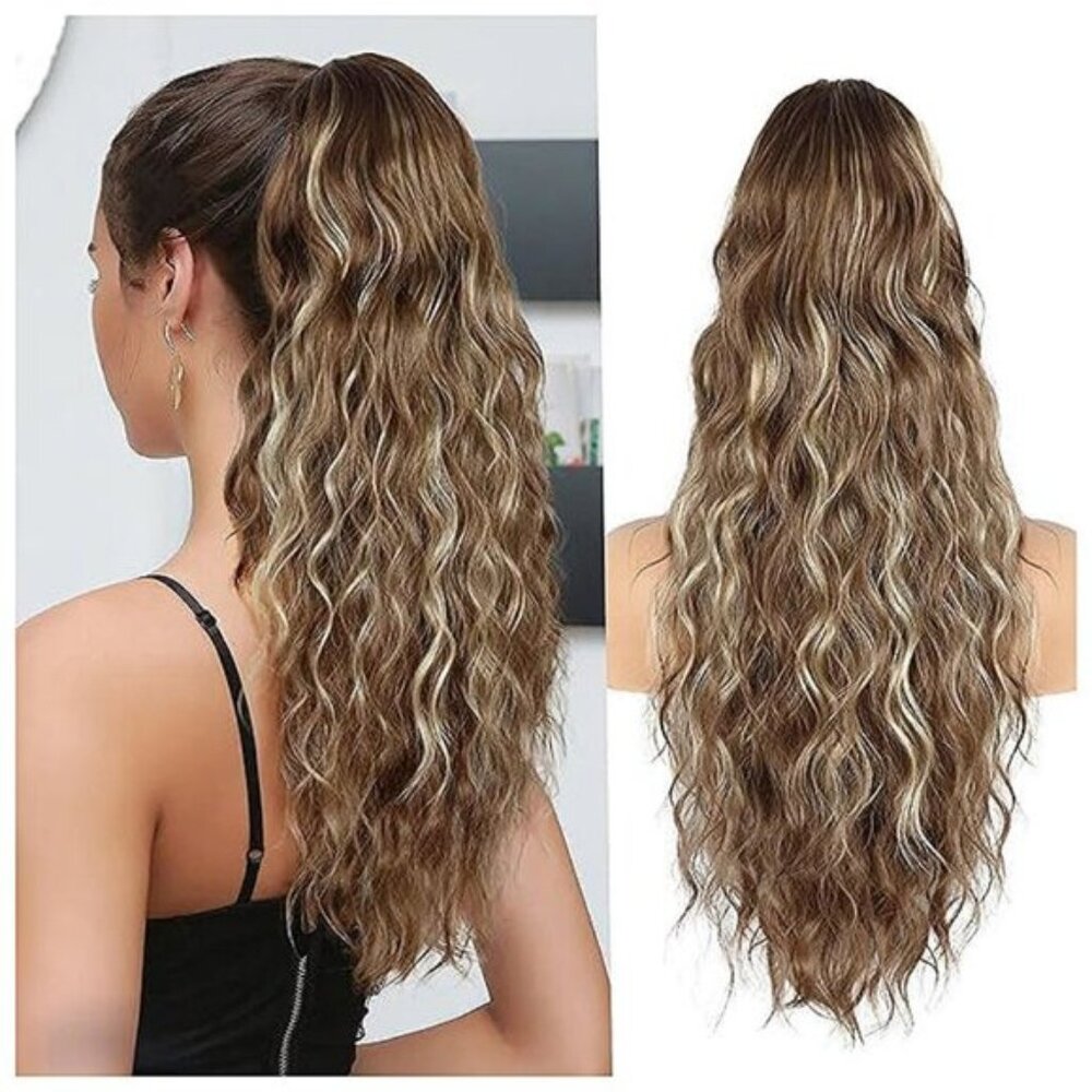 Ponytail Extension Synthetic Hair Extensions Almond Brown with Blonde